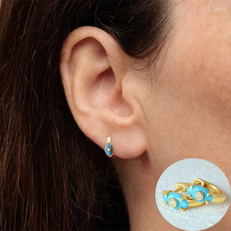 Hoop Earrings 925 Sterling Silver Turquoise Geometric For Women Girl Zircon Simple Design Jewelry Party Gift Drop