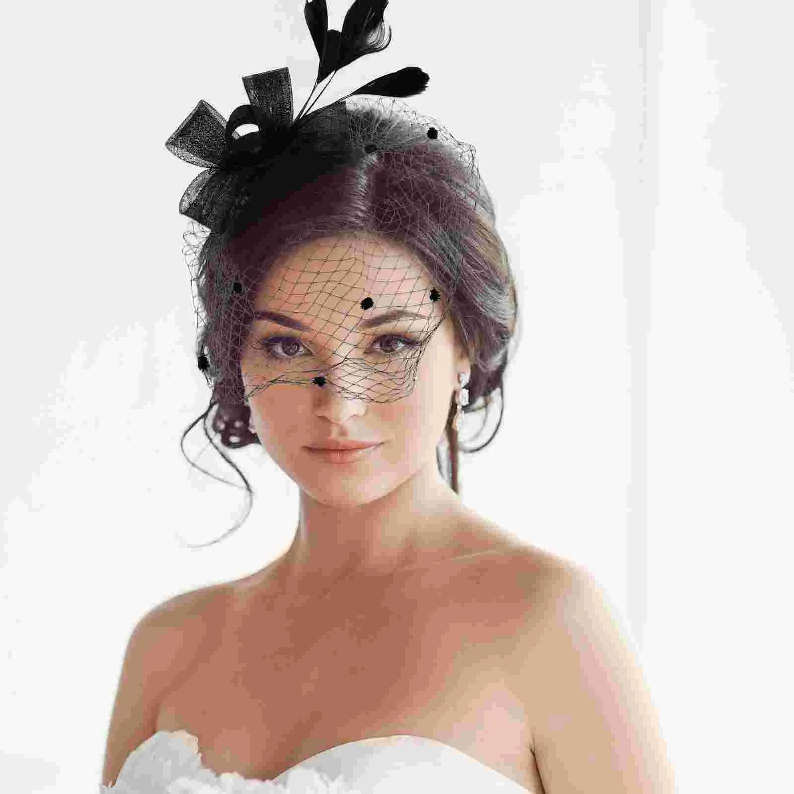 Vintage Flapper Fascinator - Black Mesh Birdcage Veil Hat 
