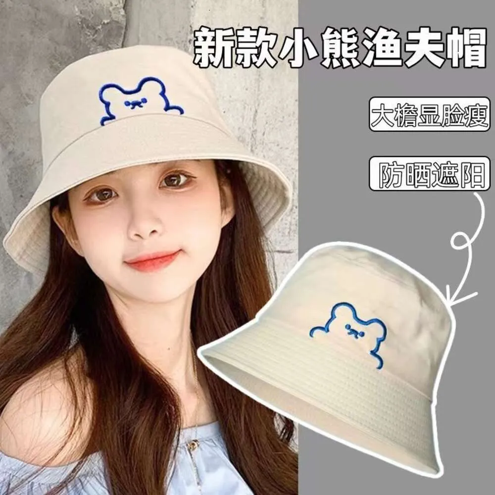 Printemps/été nouveau chapeau de pêcheur brodé ours à grande tête édition coréenne d'été visage polyvalent mettant en valeur un petit chapeau de protection solaire pour enfants