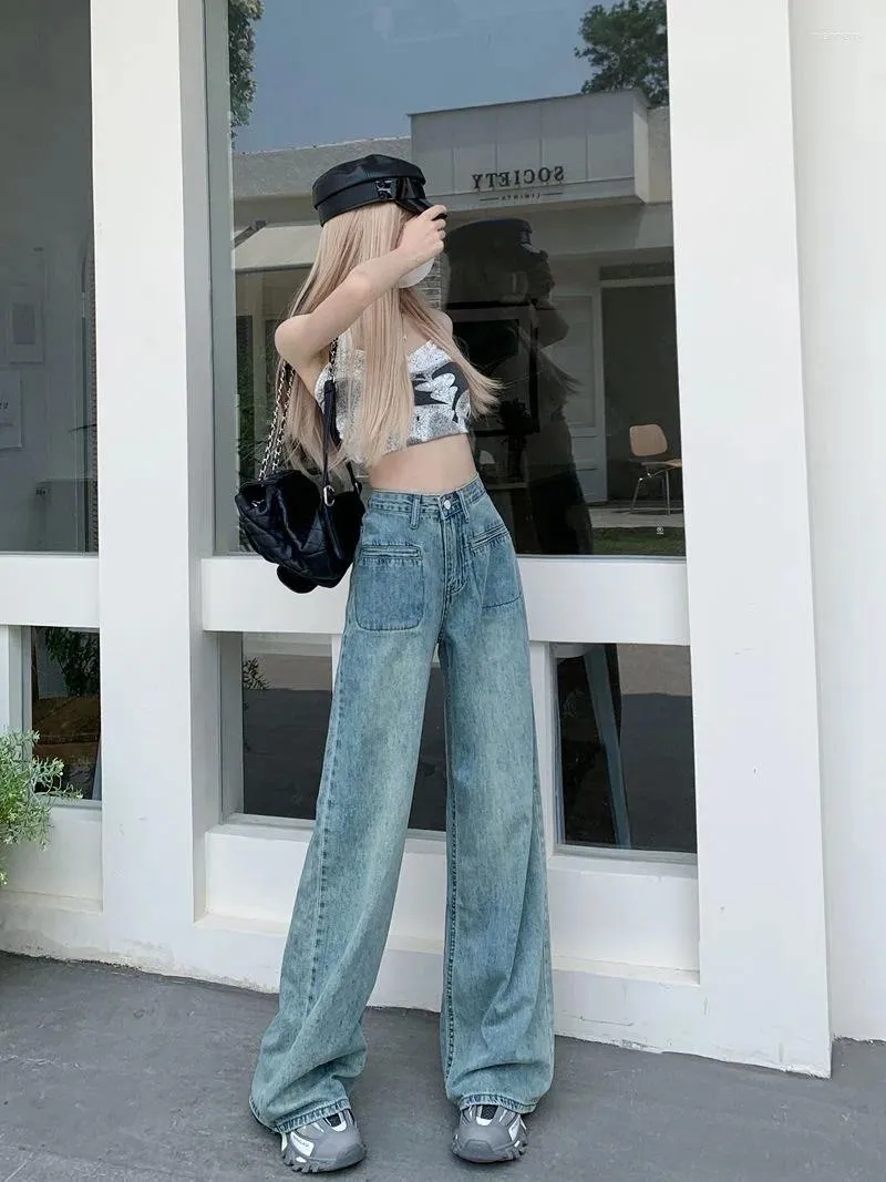 Женские джинсы 2024 Y2K, широкие брюки с высокой талией, эластичные сексуальные джинсовые брюки в стиле ретро, спортивная уличная мода, Harajuku