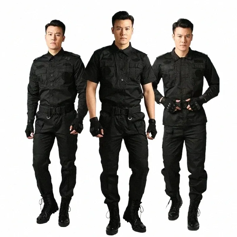 Black Military Uniform Tactical Army Clothing Security Guard Workshop Outdoor Training Summer Autumn Short Sleeve LG Sleeve Y1ih#