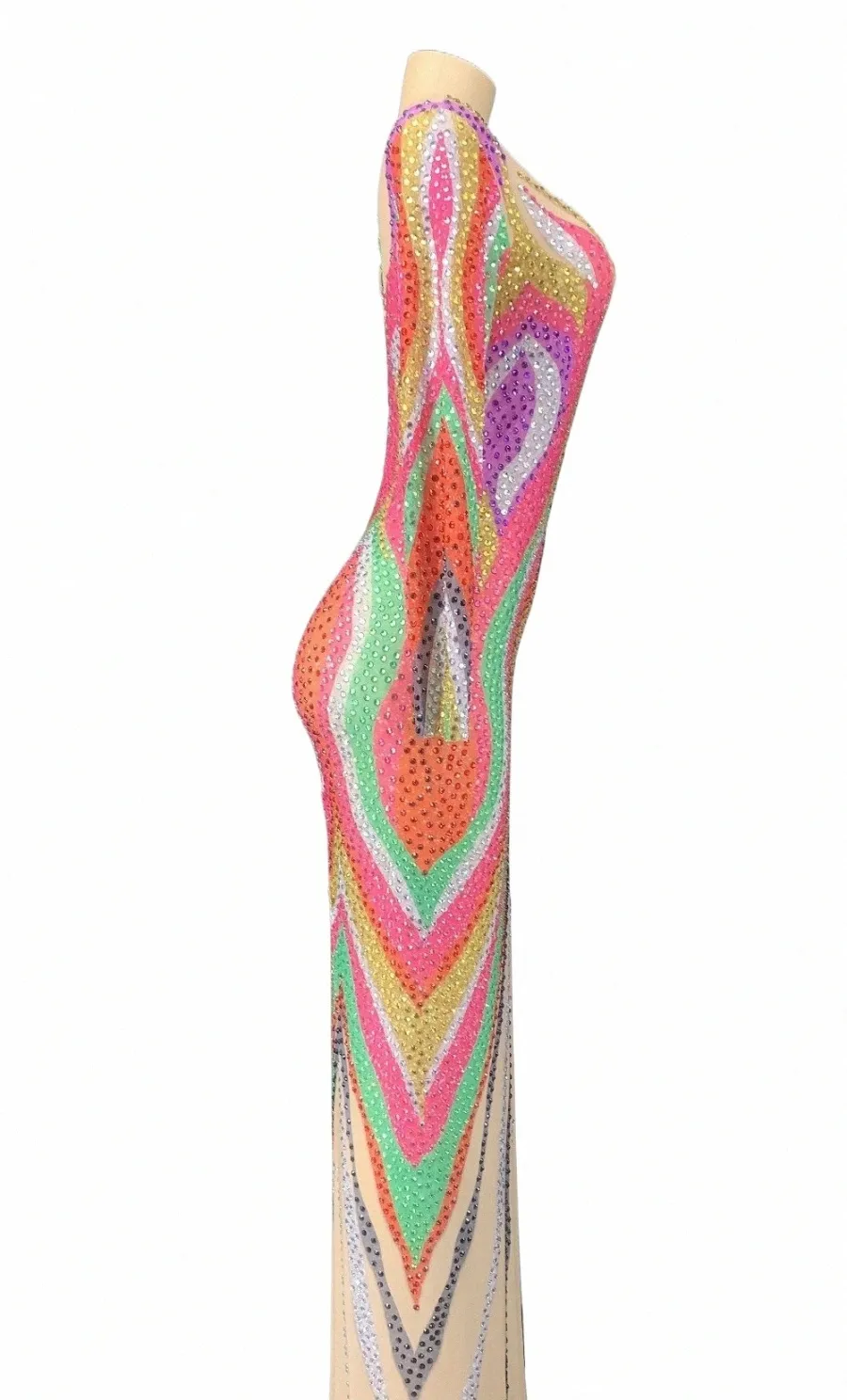 Sparkly Multi-Color Rhinestes Lg Dr Anniversaire Célébrez une manche transparente Dr Women Dancer Dres 83Mn #