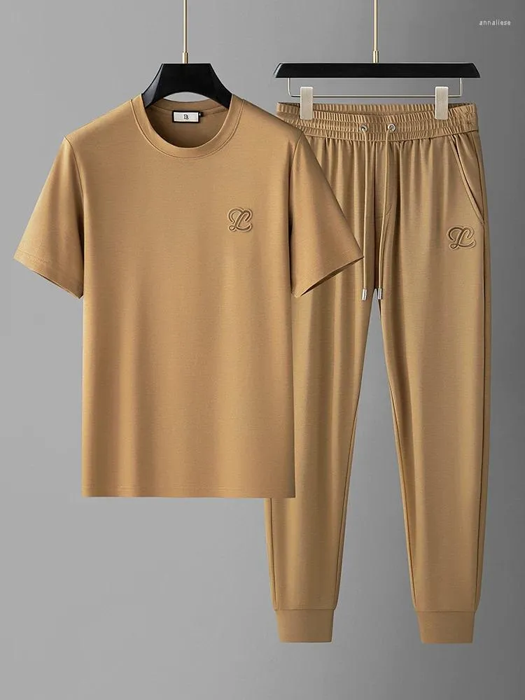 Trainingspakken voor heren JSBD-NZ Zomer High-end licht luxe ijszijde Trend Stretch T-shirt met korte mouwen Tweedelig casual sportpak