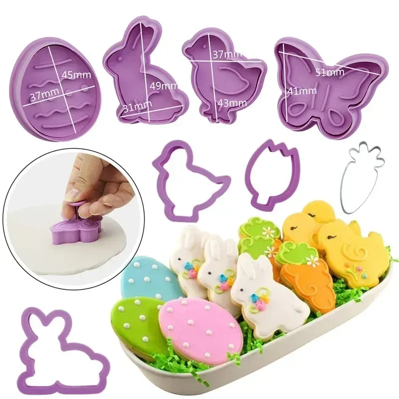 4/Easter Cookie Cutter Mold Easter Eggs Rabbit Chick Biscuit Fondant Mould For Home Easter Party Cake Decor DIY Baking Tool