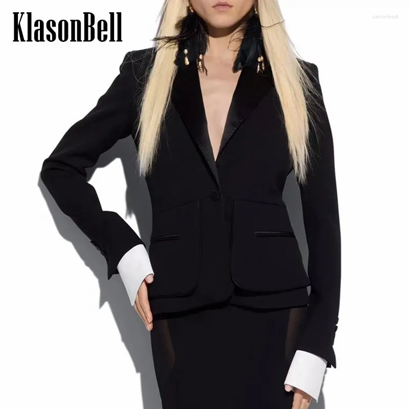 Women's Suits 3.20 KlasonBell Classic Single Button Collect Waist Office Lady Jacket Women Contrast Color Sleeve Detachable Dovetail Blazer