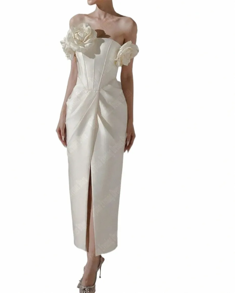White Handmade 3d fr not Evening dres Novo Strapl Middle Fork Mulheres vestidos formais de alta qualidade cetim vestidos de noch q6qj#