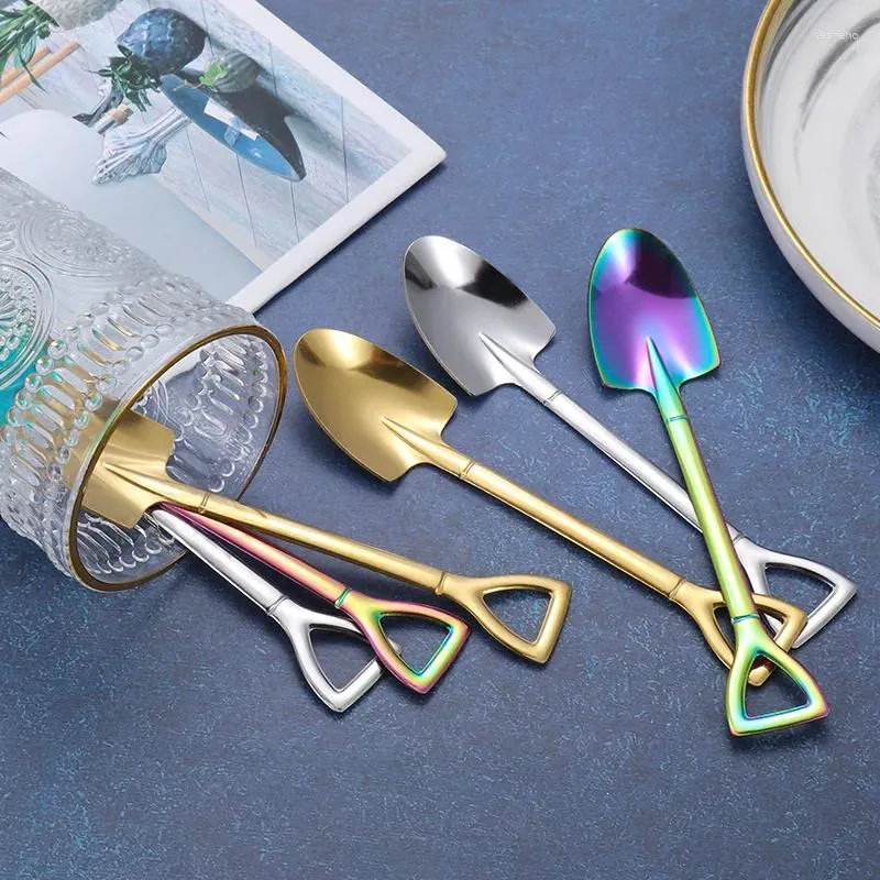 Outils de cuisson Cuillère à thé à café en acier inoxydable Creative Rétro Pelle Scoop pour le dîner Crème glacée Dessert Pastèque Cuisine Vaisselle Bar Outil