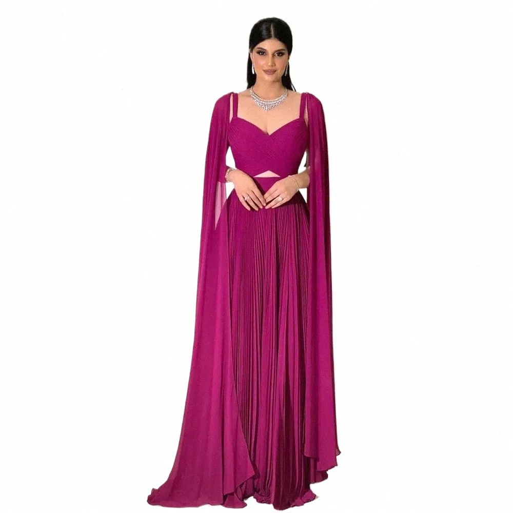 Shar ha detto che la sera araba Fuchsia Dubai sera con maniche di Cape Eleganti abiti formali della festa di nozze gialli da donna SF090 53ee#