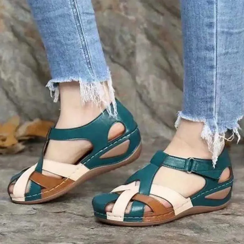 Sandals Open toe womens summer fashion retro plus size shoes wedge buckle sandals Zapatos De jer footwear H240328