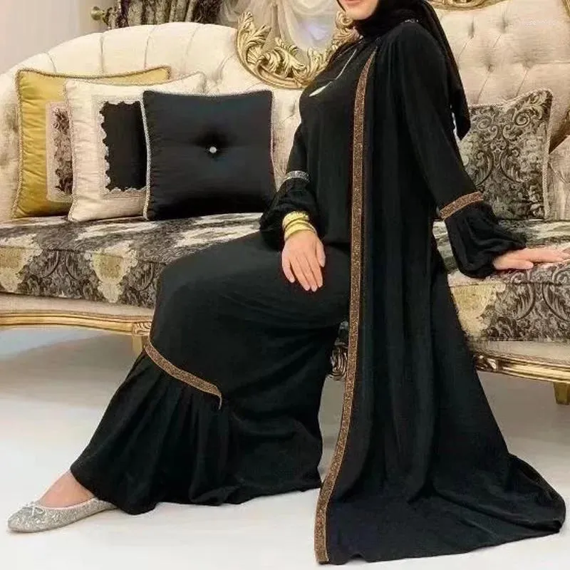 Ethnische Kleidung, 2-teiliges Abaya mit Slip, ärmelloses Innenkleid, passendes muslimisches Set, schlichte Abayas für Frauen, Dubai, Türkei, afrikanisches Islamkleid