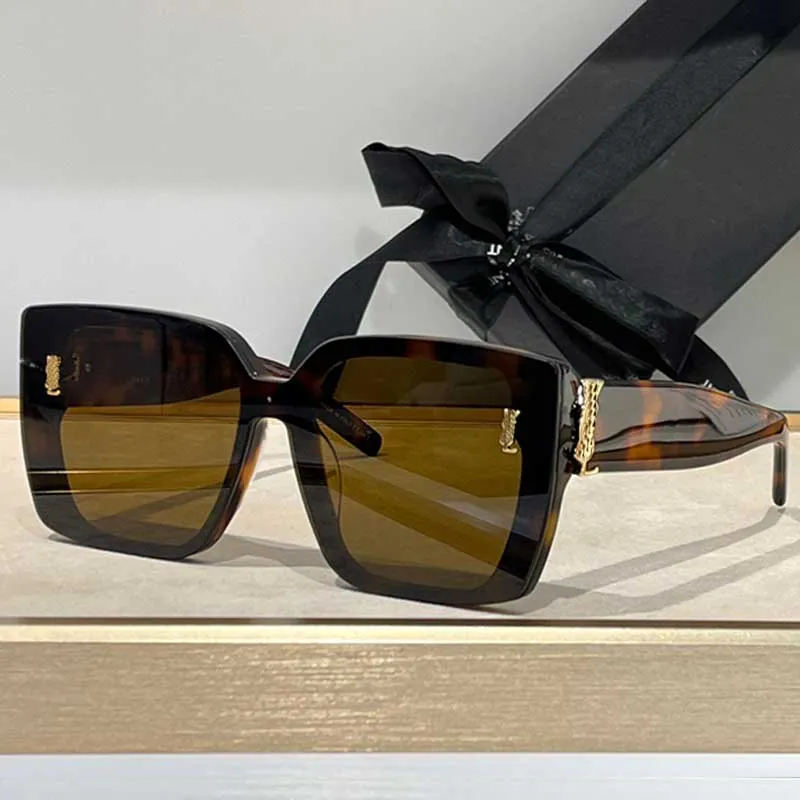 SL99F sunglasses for women brand fashionable agate square frame sunglasses with acetate frame lenses and gold logo beach UV resistant designer sunglasses