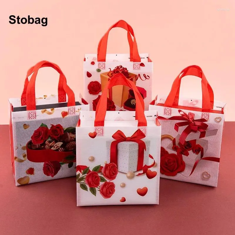 Förvaringspåsar Stobag 12st Valentine's Day Non-Woven Gift Tote Fabric Package Wedding Waterproof Reablerable Pouch Birthday Party