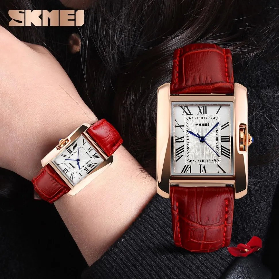 SKMEI Marke Frauen Uhren Mode Lässig Quarzuhr Wasserdichte Leder Damen Armbanduhren Uhr Frauen Relogio Feminino 210310291U
