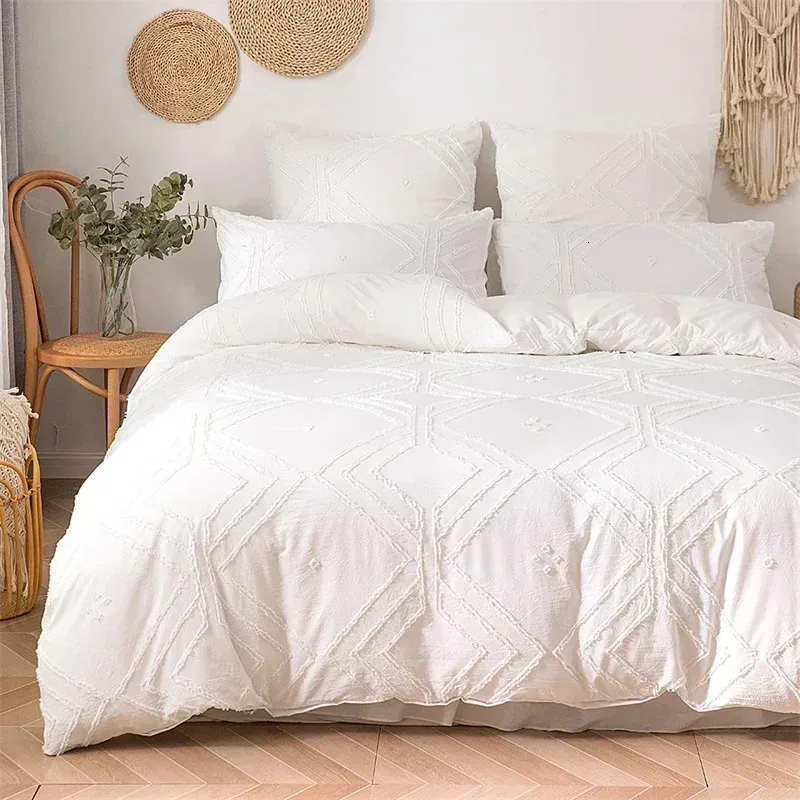 Artigianato geometrico Fiori recisi Set biancheria da letto matrimoniale Twin Solid Copripiumino singolo doppio King Size Trapunta e federe 240329