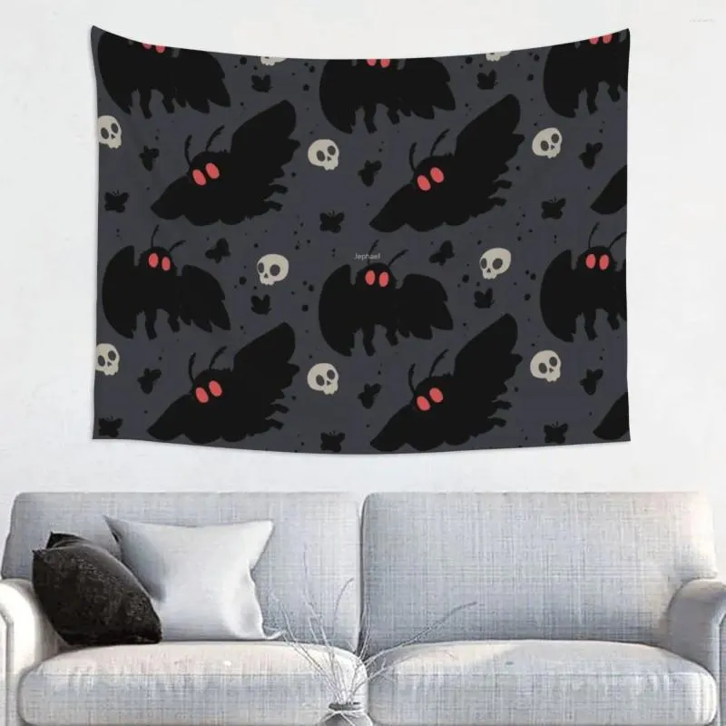 Wandtapijten Mothman Nachtgrijs Tapijt Muurophangend Gedrukt Polyester Boheems Deken Decor Yogamat