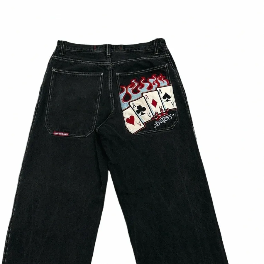 hip Hop Poker Pattern Baggy Jeans JNCO Jeans Y2K Mens Harajuku Black Pants New Gothic High Waisted Wide Leg Trousers Streetwear l7sn#