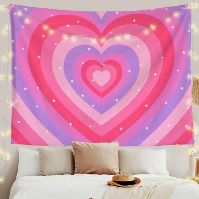 Arazzi arazzo con stampa di stelle a forma di cuore, dormitorio di coppia, stile estetico rosa, appeso a parete, a forma di amore romantico, camera da letto