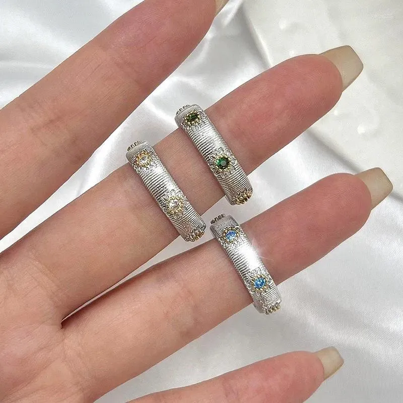 Cluster Rings 925 Silver Open Finger Ring Daisy Flower Blue Green Rose Geometric Stackable Punk For Women Girl Jewelry Gift Dropship