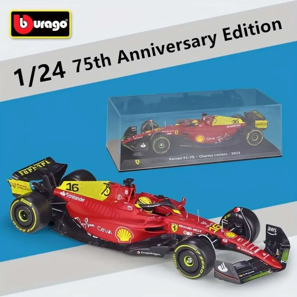 Burago 1:24 2023 F1-75 75. rocznica nr 16 i #55 Model samochodów Formuła samochodu STATIC DIECAST Tryb stopu stopu