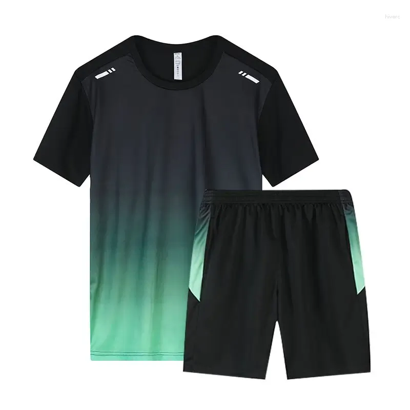 Trainingspakken voor heren Fitnesskleding Ijszijde Sneldrogend Sportkleding Set Zomer Korte mouwen Stijlvol Contrasterende kleuren Casual Tweedelig