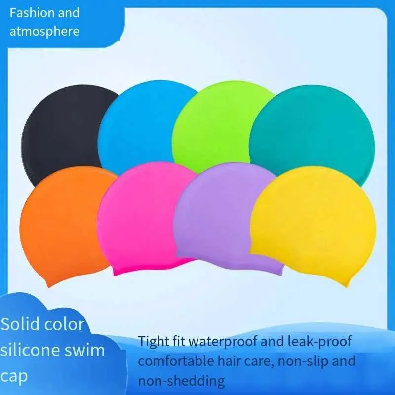 Simkåpor Silikon Simningslock Vuxna män och kvinnor Universal Solid Color Swimming Equipment Färsk hög elasticitet Silikon Simning Cap 240328