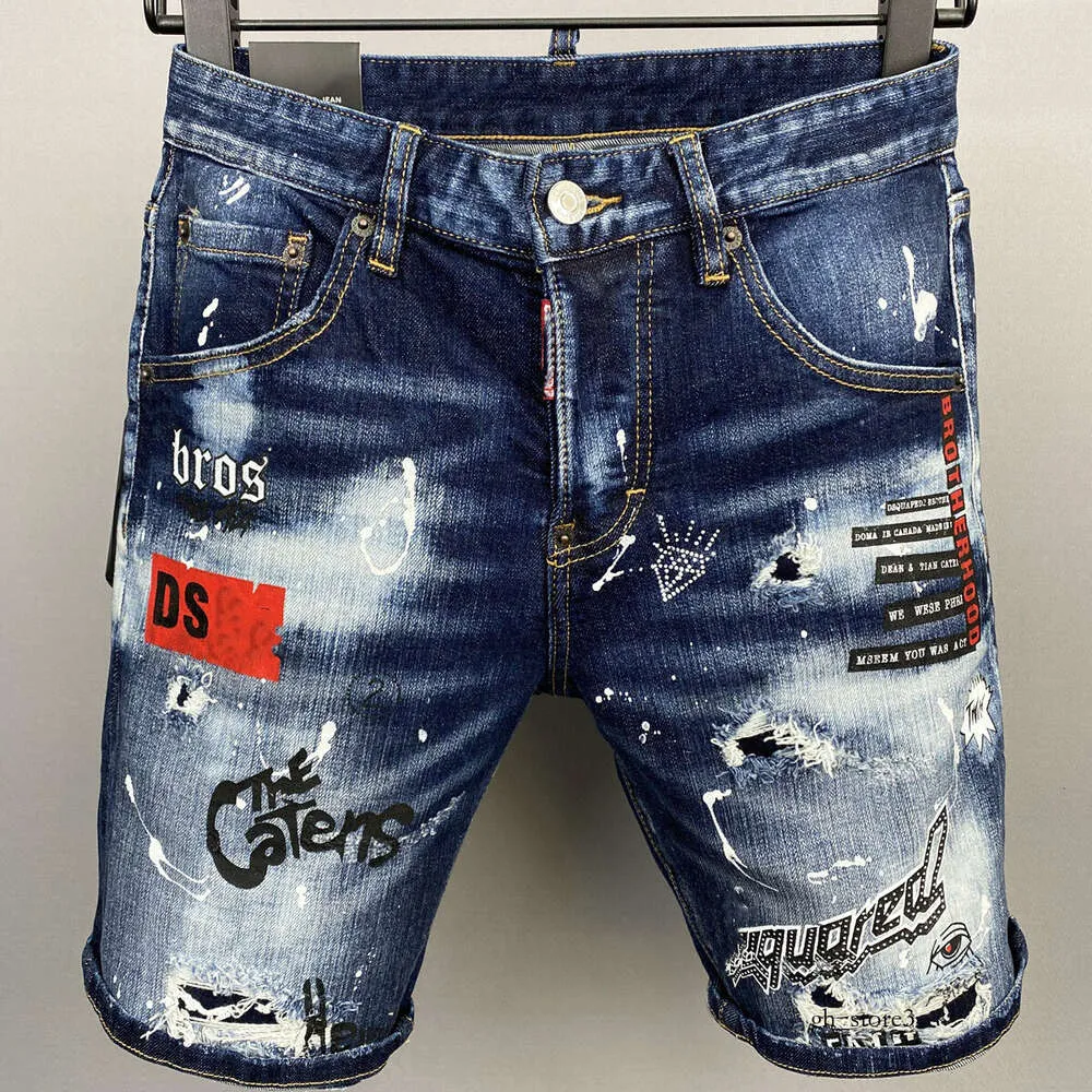 Y2K Shorts Męskie szorty dżinsy Designer dżinsowy moda swobodny szczupły platforma zamek farba d list haftowe dżinsowe szorty dla mężczyzn street punk punkowy niebieski 696