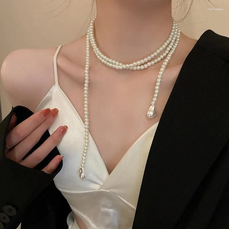 Anhänger Halsketten 2024 Modetrend Französisch Vintage Lange Quaste Perle Einfaches Design Exquisite Elegante Damen Halskette Luxus Geburtstagsgeschenk