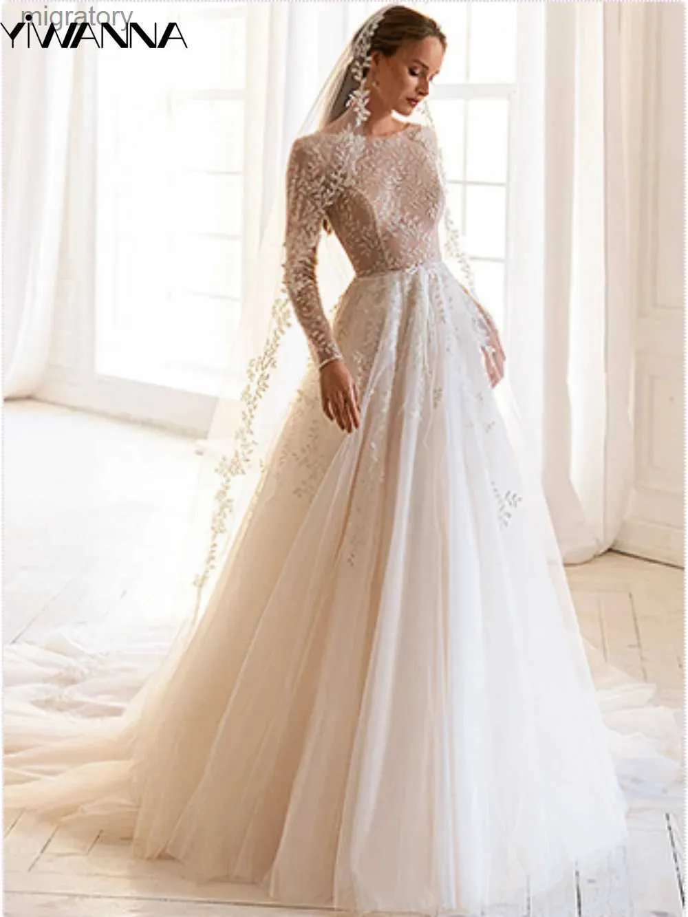 Stedelijke sexy jurken bescheiden boothals lange mouw trouwjurk klassieke kant applicaties voor bruid elegante a-lijn bruidsjurk robe de marie yq240329