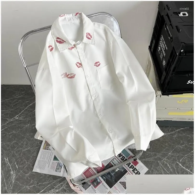 Chemises décontractées pour hommes Imprimé Mode Simple All-Match Blanc Chic Lâche À Manches Longues Ados Uni Chemise Boutonné Blouses Drop Livraison Appar Dhlsg