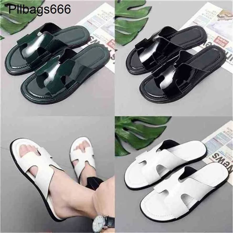 Leather Mens Slippers Designer Sandals Genuine Luxury Sliders Slipper Men Brand Rubber Slides Fashion Beach Flat Sandals Shiny Slipp Have Logo Wfxs