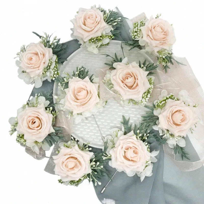 Rosa artificial boutniere frs pulso corsage dama de honra casamento noivo pinos acessórios de casamento y820 #