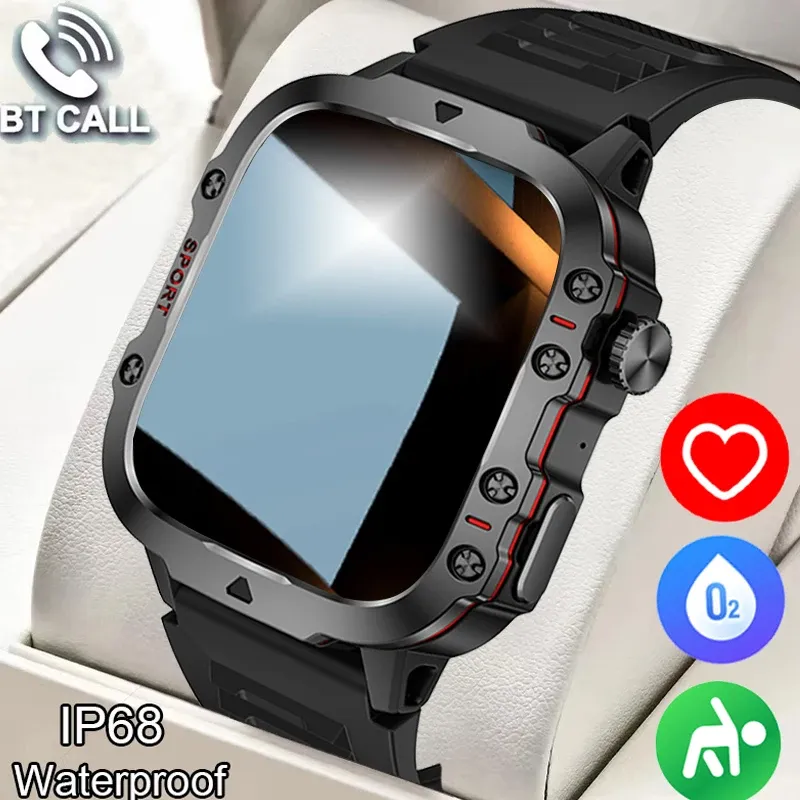 2024 Outdoor Military Smart Watch Men 420mAh Battery Heart Rate Sports Fitness Watch Bluetooth Call 3ATM Waterproof Smart Watch