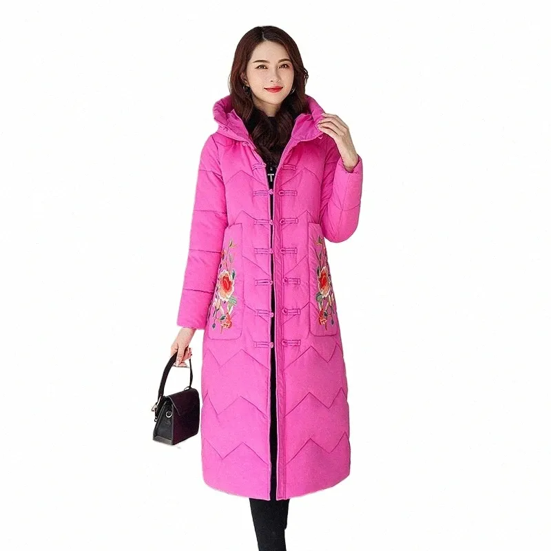 2022 Winter Parka Vrouwen Lg Lichtgewicht Dons Cott Gewatteerde Jassen Vintage Disc Butt Borduren Verlengen Winterjassen JH60 T6Cw #