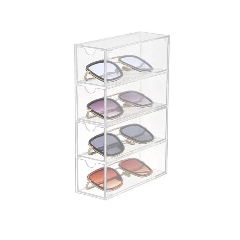 Boîte à lunettes à tiroir Transparent en acrylique blanc, 4 couches, utilisées pour stocker des cosmétiques, des lunettes, de la papeterie, des jouets, des bijoux, des stylos, Etc.