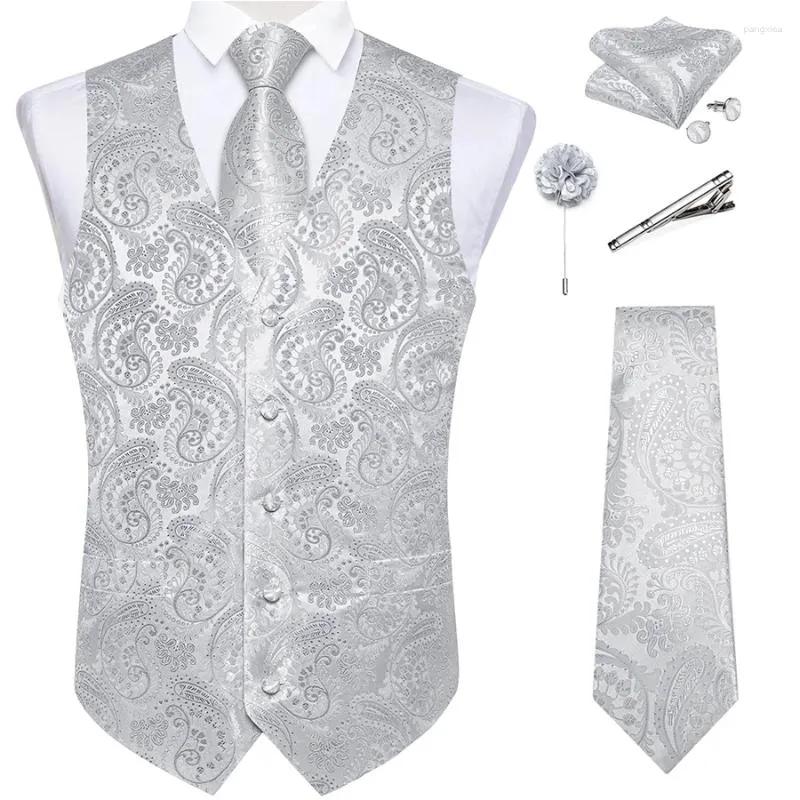 Mäns västar passar väst lyx Paisley Silk Waistcoat Slipsarduk Manschettknappar broschstift för bröllop prom män kläder