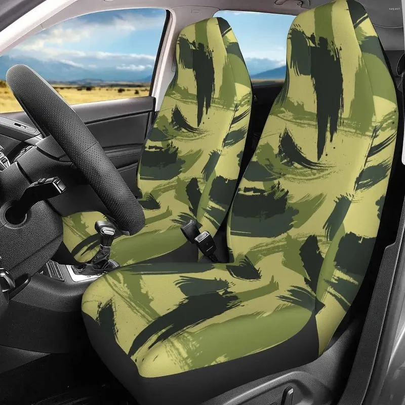 Autostoelhoezen 2 stuks groen camouflagepatroon universele voorstoelen voertuigbinnenbeschermer geschikt voor auto SUV