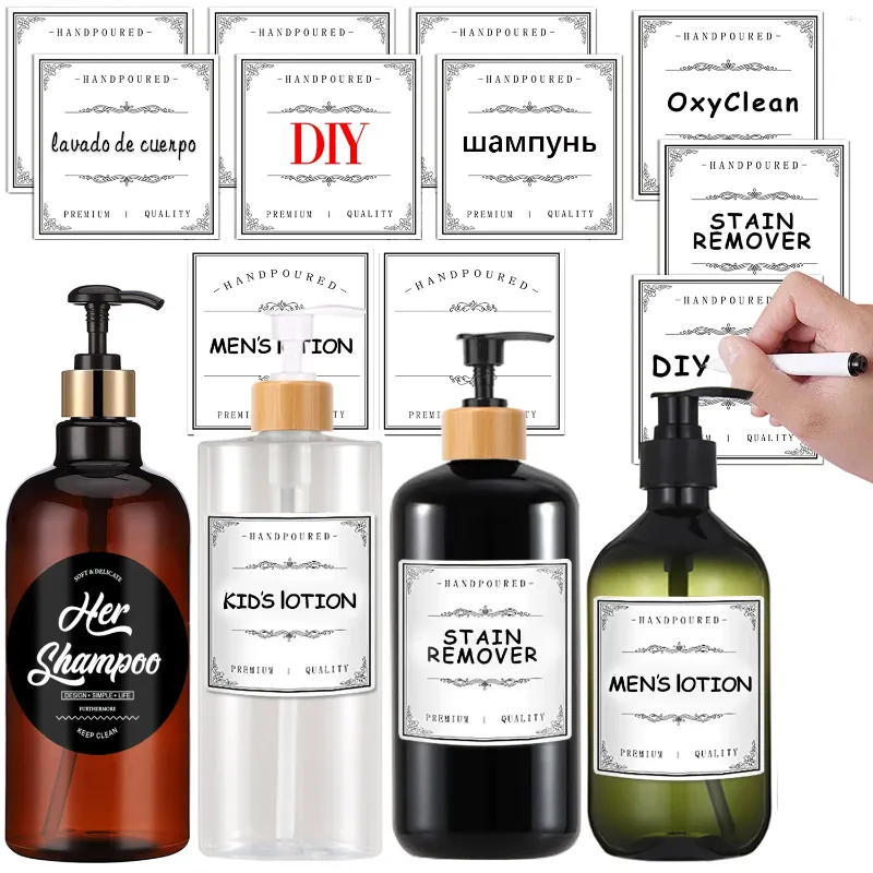 Liquid Soap Dispenser Pump Bottle DIY Waterproof Label Stickers Bathroom/Kitchen Hand Labels For Lotion Shampoo Conditioner