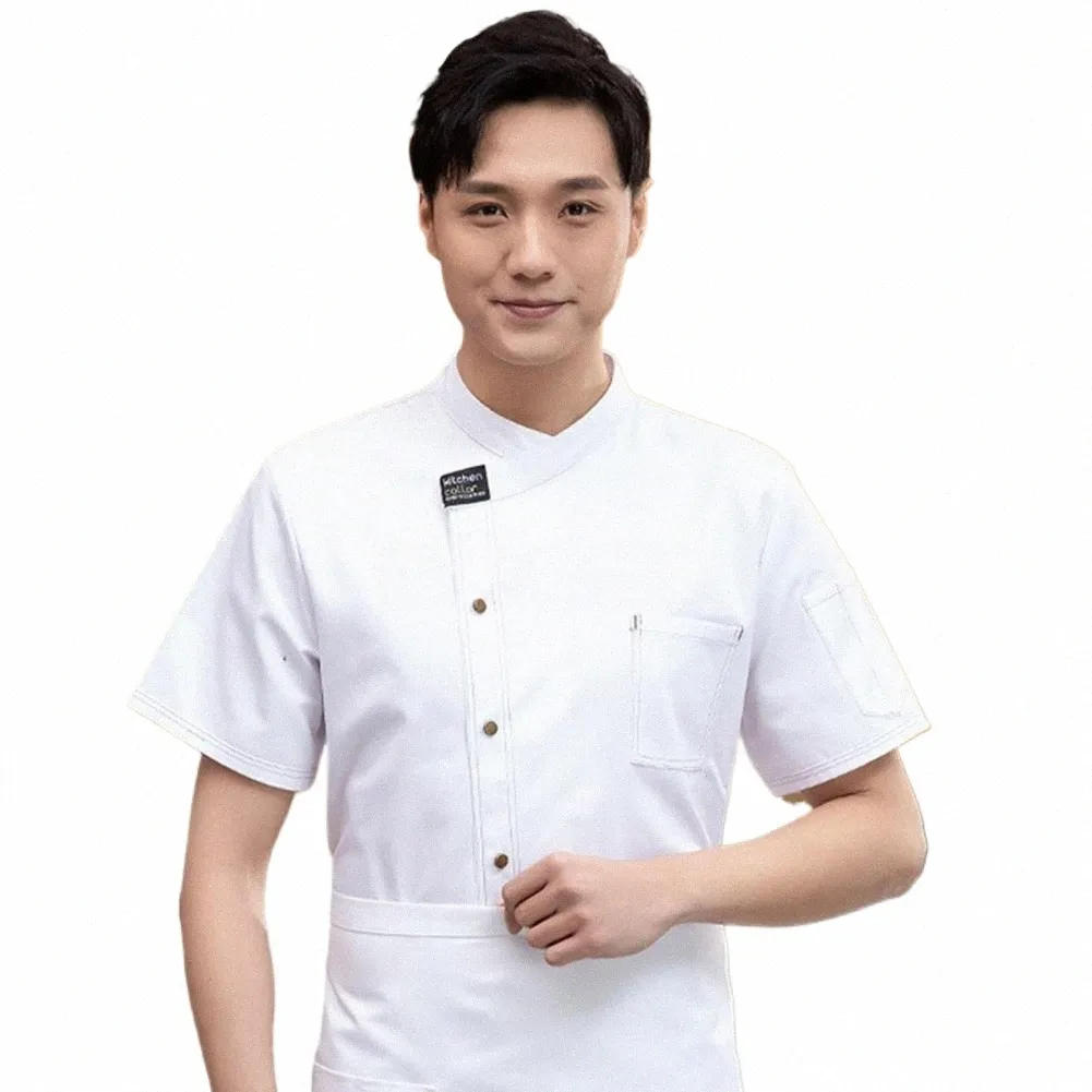 men Women Chef Uniform Profial Unisex Chef Uniform with Stand Collar Patch Pocket for Restaurant Bakery Waiters Short 09LH#