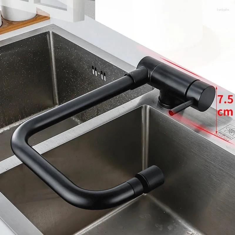 Kitchen Faucets Matte Black Gold Inner Window Folding Faucet 360 Degree Rotation Two Mode Lead Free Bathroom Cold And Mixer Sink Tap