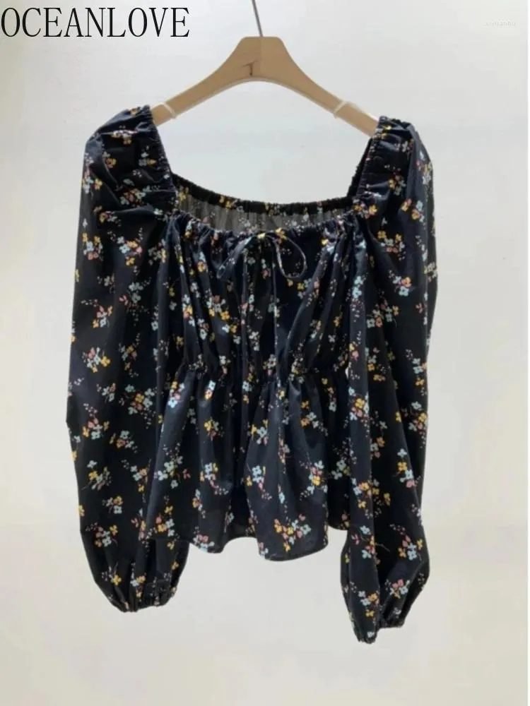 Damenblusen OCEANLOVE Hemdblusen mit quadratischem Ausschnitt Damenoberteile Frühling Sommer Süßer Druck mit Blumenmuster Blusas Mujer Elegante Vintage-Einfache Camisas