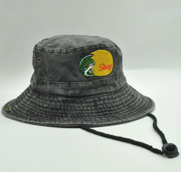 Classic Embroidery Jean Fisherman Hat Outdoor Fishing Sun cap Big Brim Bucket Hats