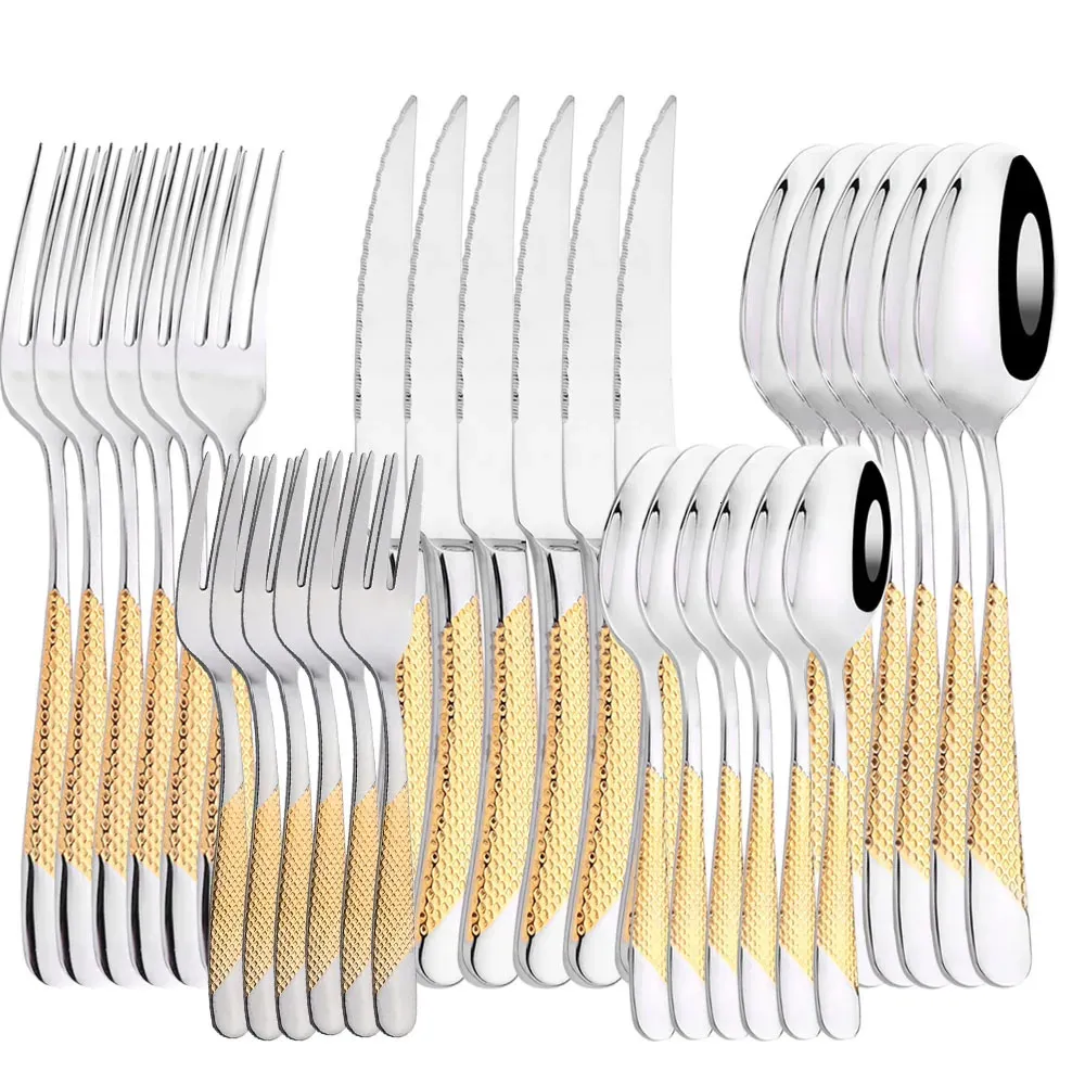 AJOYOUS 30st Niesware Set Steak Knives Fork Tea Spoon Cutlery rostfritt stål Western Flatware Kitchen Tablewery 240318