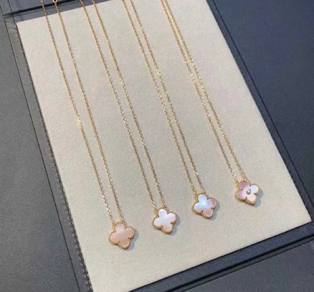 Designer Brand Van High Edition Four Leaf Grass Necklace Womens Single Flower Double sided Pink Shell Pendant Red Agate 18k Rose Gold White Fritillaria