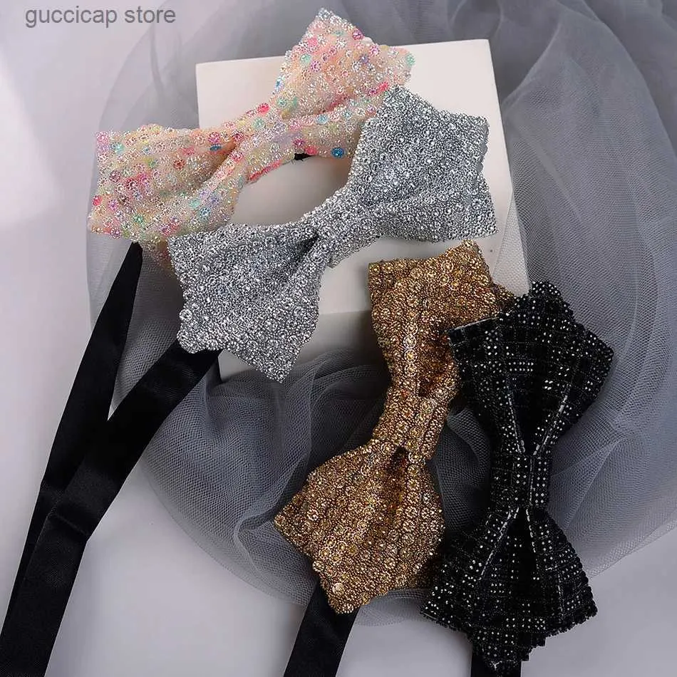 Back Ties New Rhinestone Bow Ties para hombres con lentejuelas de lentejuelas previas con longitud ajustable Variedad gran variedad Tada de cabello de boda para padrinos de boda Y240329