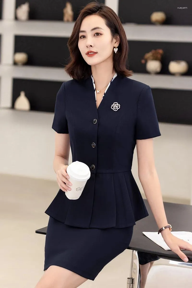 Elegant Black Blazer Skirt Suits 2024 Summer Fashion Ladies Work Office Uniform