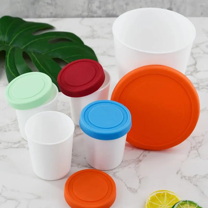 Bouteilles de stockage 180/250/1000 ml Silicone rond glace congélateur tasses avec couvercles réutilisables dessert récipients alimentaires soupe seau conteneur