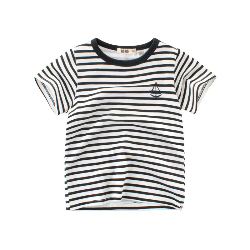 Boy210t Summer Kids Tshirt Clothing Stripe Stipe Tees Children Casual Cotton Boys8〜10 Tops Black White 240318