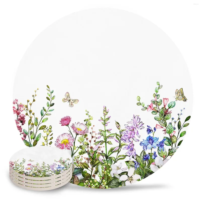 Коврики для стола, винтажный керамический набор с акварельными цветами и растениями, кухонные круглые салфетки, роскошный декор, подставки для чашек кофе, чая