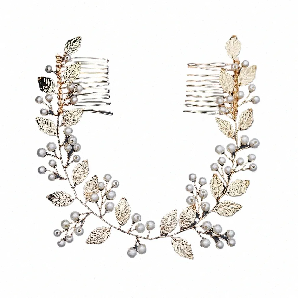 Perle de mariée accessoires de cheveux de mariage feuille peigne à cheveux pour femmes couleur or épingles à cheveux mariée casque bijoux cadeaux w3ML #