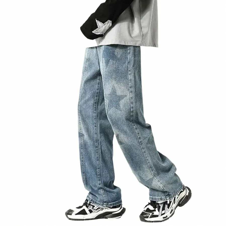 Männer Baggy Jeans Star Print Gerade Denim Hosen Hip Hop Streetwear Luxus Desinger Retro Y2K Lose Hosen Jeans Für Männer P47q #